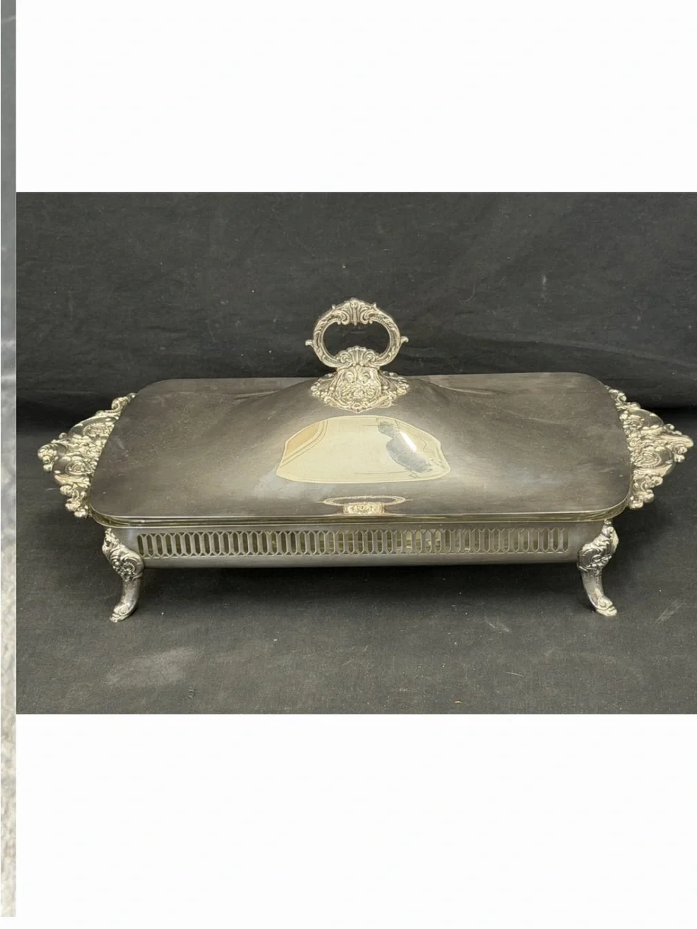 Silver-Tone Decorative Covered Dish and Glass Insert - Elegant Serving Set